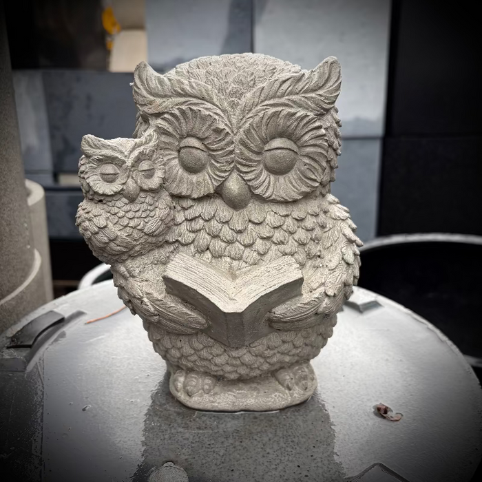 Concrete Reading Owl Statue with Book