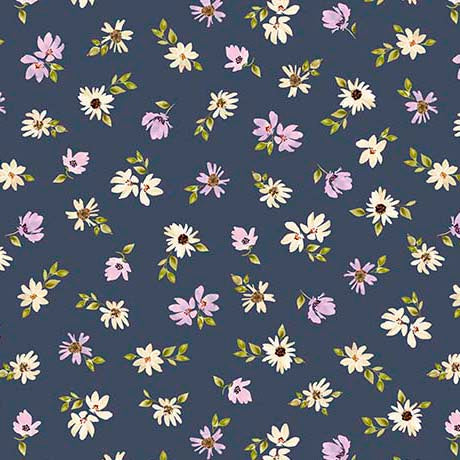 Floral Toss Navy- Serendipity Linen