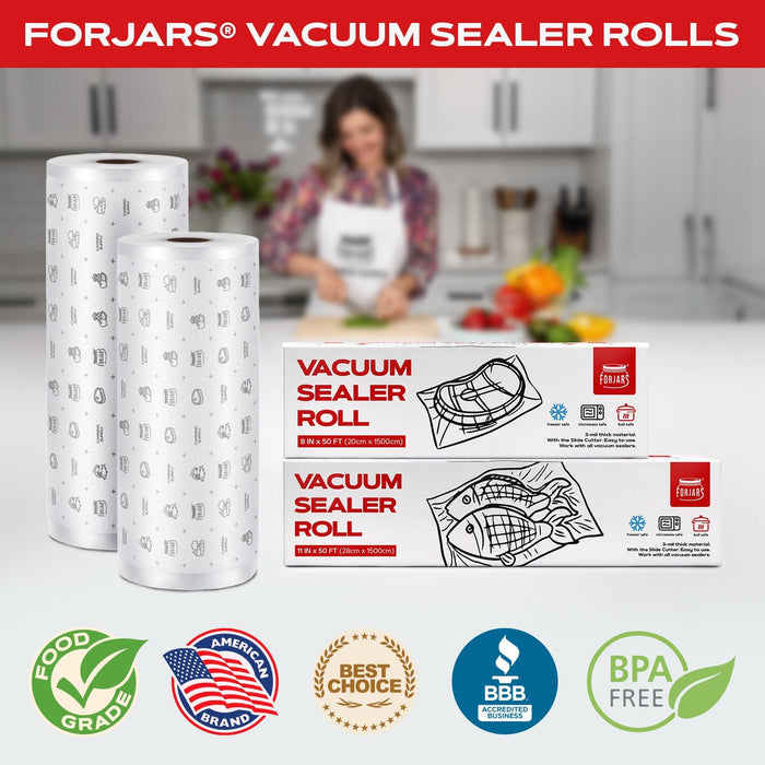 Forjars®  Vacuum Sealer Roll (8-inch) - Textured on Both Sides, 7.5 Mil Thickness