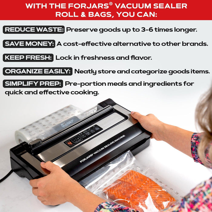 Forjars®  Vacuum Sealer Roll (8-inch) - Textured on Both Sides, 7.5 Mil Thickness