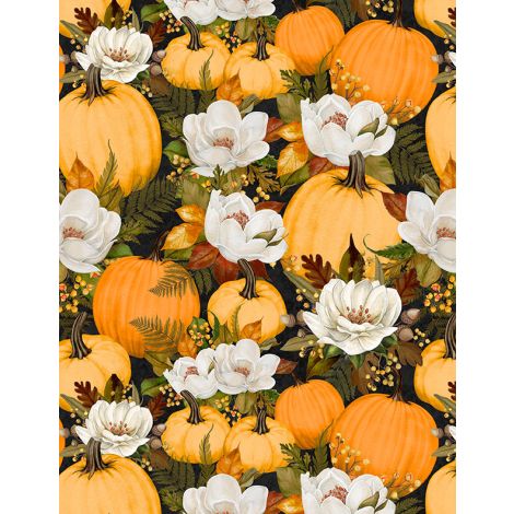 Pumpkin & Florals Black- Oh My Gourd!
