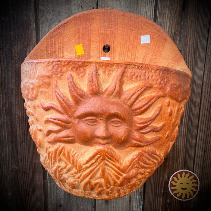Terra Cotta Wall Pocket | Wall Planter, Sunface Design, Extra Large (Local Pickup Only)